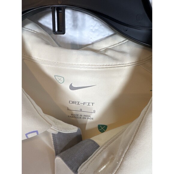 Nike Golf Polo Men L Pale Yellow Dri-Fit Icon Shield Print Shirt Light Stain - Picture 4 of 6
